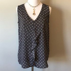 Loft Polka Dot Ruffle Tank (M-Gray)